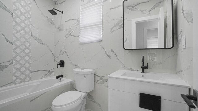 2825 Wellman Ave, Bronx, NY 10461 - full bathroom featuring tile walls, vanity, washtub / shower combination, and toilet