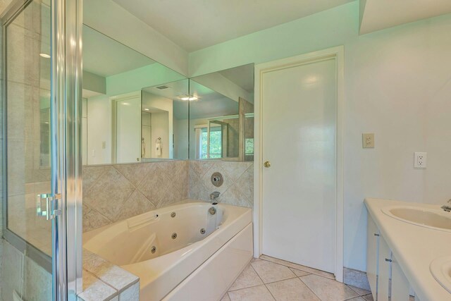 276 Dockside Ct, Moriches, NY 11955 - full bath featuring a jetted tub, tile patterned floors, double vanity, and a stall shower
