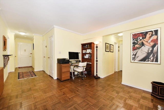 40 Stoner Ave Unit 1-I, Great Neck, NY 11021 - office area featuring baseboards and crown molding
