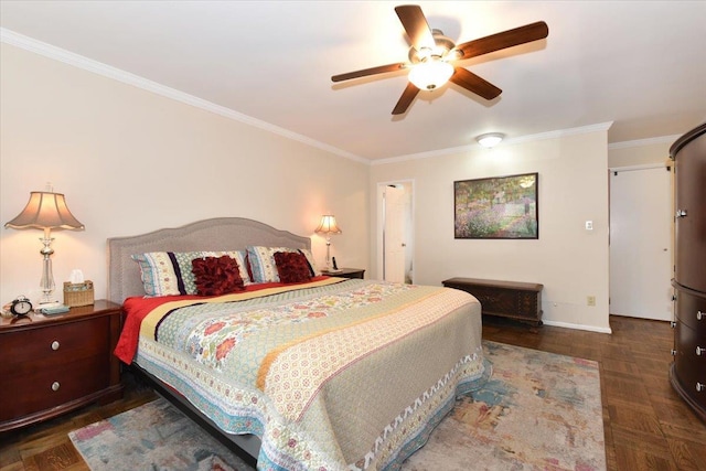 40 Stoner Ave Unit 1-I, Great Neck, NY 11021 - bedroom with ornamental molding, baseboards, and a ceiling fan