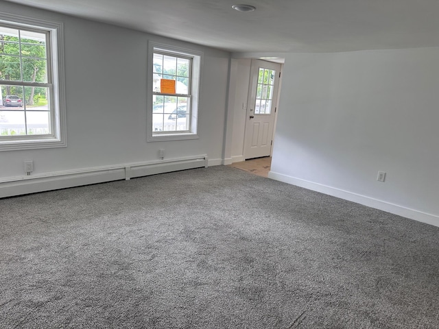 19 N Rd, Highland, NY 12528 - empty room featuring healthy amount of natural light, carpet flooring, baseboard heating, and baseboards