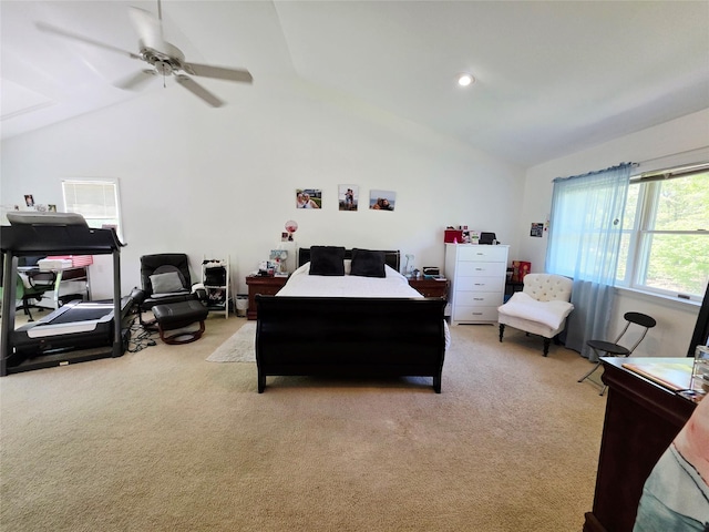 81 Anchor St, Riverhead, NY 11901 - bedroom with lofted ceiling, light colored carpet, a desk, a ceiling fan, and recessed lighting