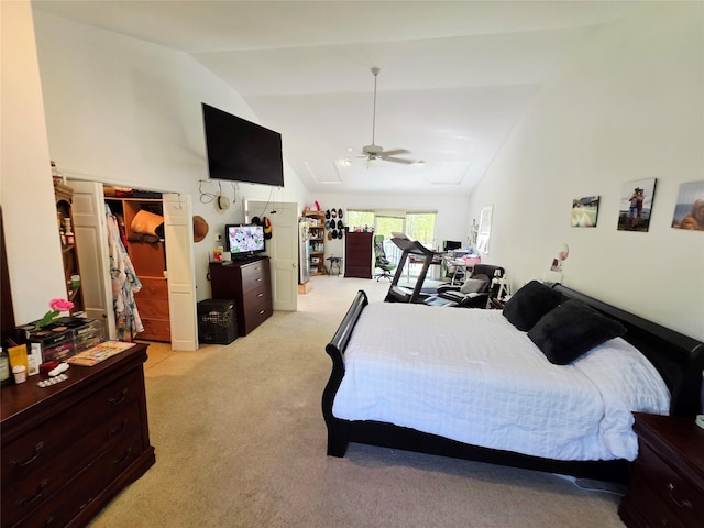 81 Anchor St, Riverhead, NY 11901 - bedroom with lofted ceiling, light carpet, and a ceiling fan