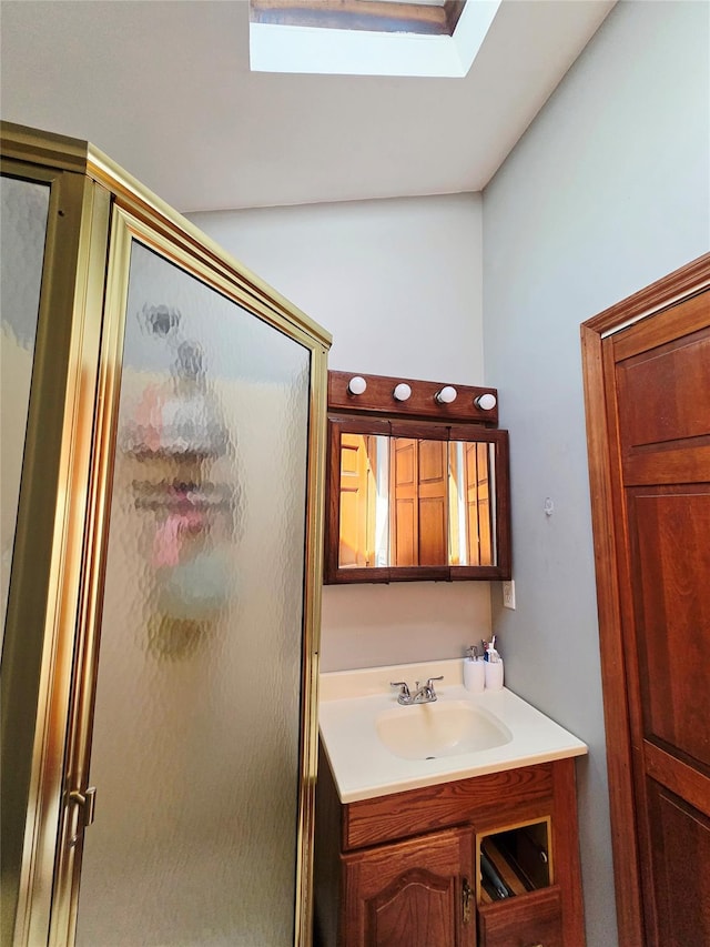 81 Anchor St, Riverhead, NY 11901 - full bathroom featuring a skylight, vanity, and a shower stall
