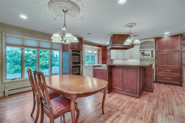 6 Emily Ln, Monroe, NY 10950 - dining room featuring a chandelier, baseboard heating, light wood-style flooring, and recessed lighting