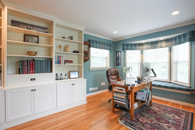 27 Millstream Ct, Pawling, NY 12564 - office area with crown molding, light wood-type flooring, and recessed lighting