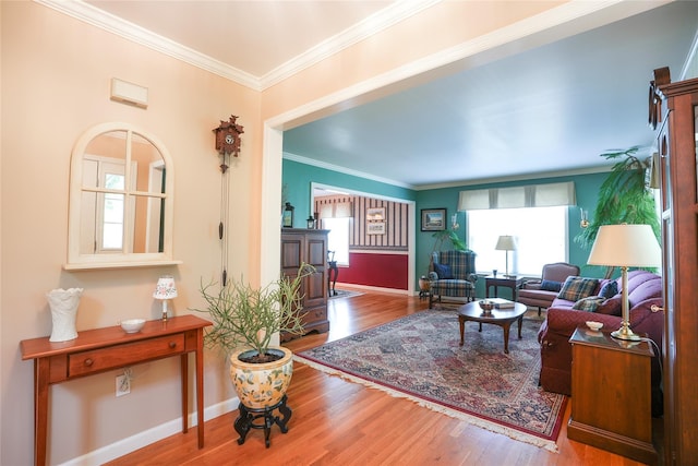 27 Millstream Ct, Pawling, NY 12564 - living room featuring wood finished floors and ornamental molding