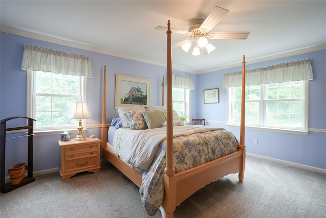 27 Millstream Ct, Pawling, NY 12564 - bedroom with ornamental molding, multiple windows, light colored carpet, and a ceiling fan