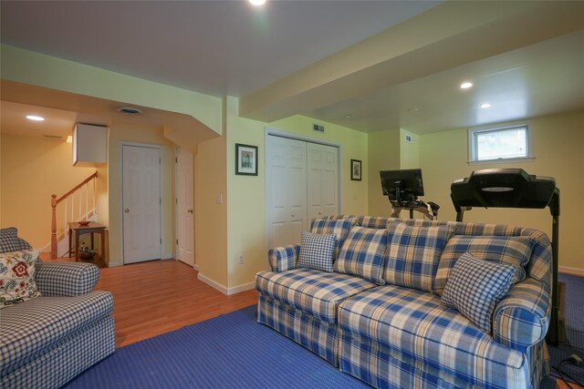 27 Millstream Ct, Pawling, NY 12564 - living room with wood finished floors, recessed lighting, and stairs