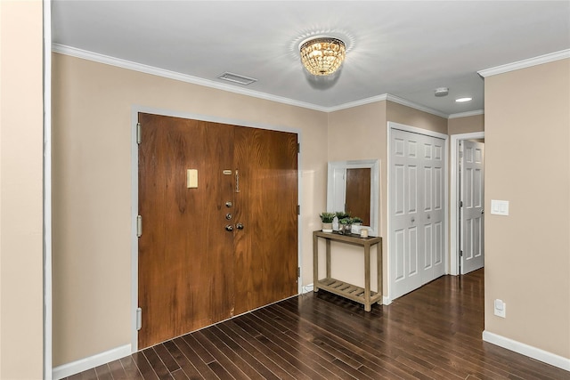 99 S Park # 308, Rockville Centre, NY 11570 - entryway with wood finished floors, a chandelier, baseboards, ornamental molding, and recessed lighting