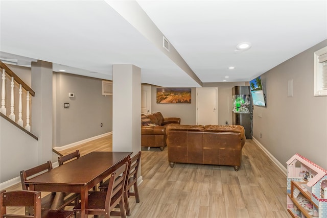 148-03 9th Ave, Whitestone, NY 11357 - living area featuring light wood-type flooring, baseboards, recessed lighting, and stairway