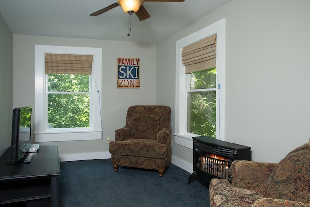 36 Elm St, Pawling, NY 12564 - living area featuring ceiling fan, carpet, plenty of natural light, and baseboards