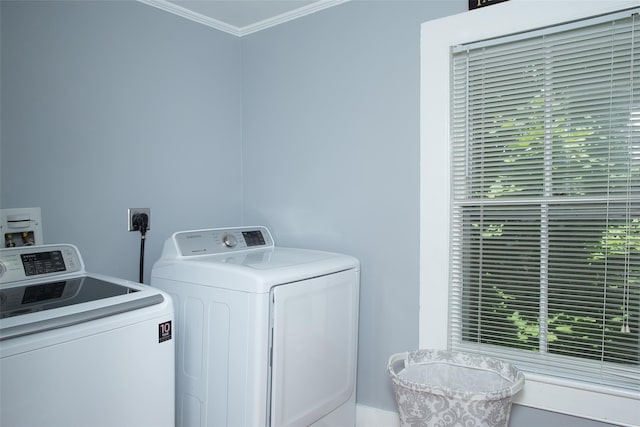 36 Elm St, Pawling, NY 12564 - washroom featuring washing machine and dryer and ornamental molding