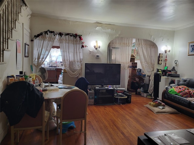 48-16 65th St, Woodside, NY 11377 - living area with ornamental molding and wood finished floors