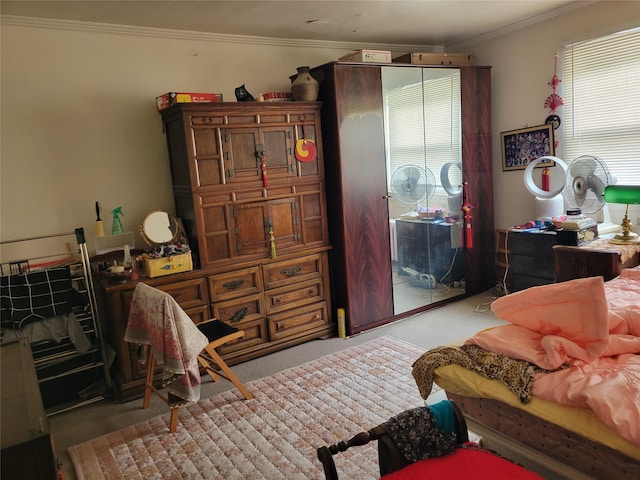 48-16 65th St, Woodside, NY 11377 - bedroom featuring light carpet and ornamental molding