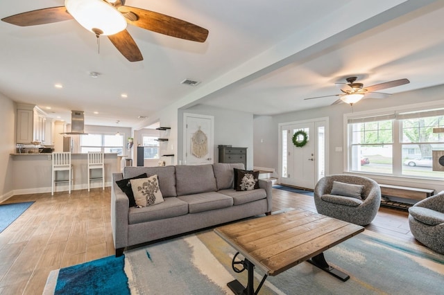 130 Shenandoah Blvd N, Nesconset, NY 11767 - living area featuring a ceiling fan, light wood-style flooring, recessed lighting, and baseboards