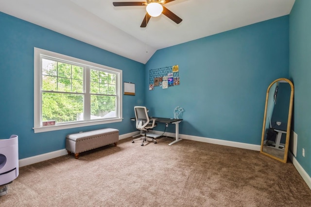 130 Shenandoah Blvd N, Nesconset, NY 11767 - living area with a ceiling fan, carpet flooring, vaulted ceiling, and baseboards