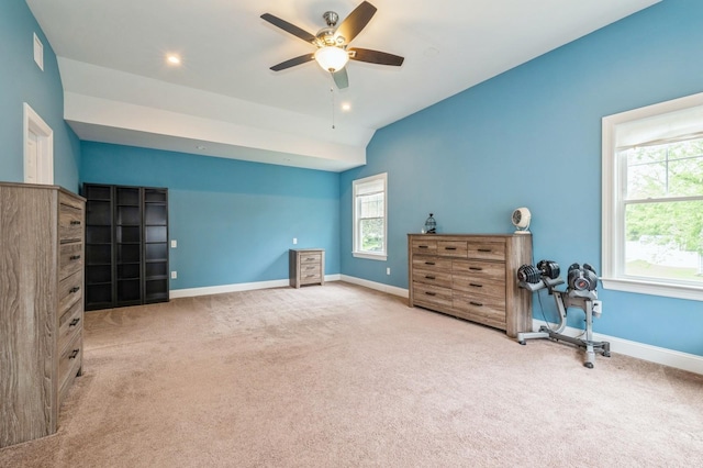 130 Shenandoah Blvd N, Nesconset, NY 11767 - bedroom with carpet flooring, baseboards, lofted ceiling, ceiling fan, and recessed lighting