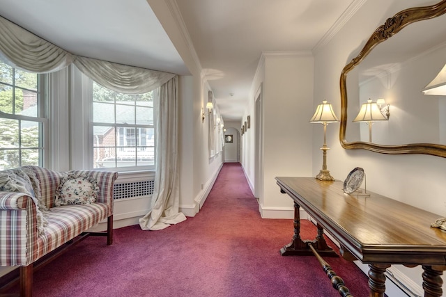 8 Chicken Valley Rd, Old Brookville, NY 11545 - hall featuring dark colored carpet, crown molding, and baseboards