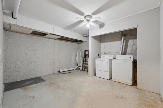 1668 Rte 9 Unit 10D, Wappingers Falls, NY 12590 - unfinished basement featuring washing machine and dryer, a baseboard heating unit, and ceiling fan
