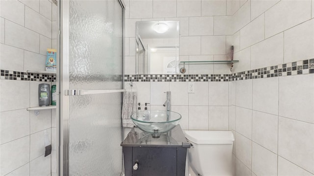 68-37 Kessel St, Forest Hills, NY 11375 - bathroom with vanity, tile walls, a shower stall, and toilet