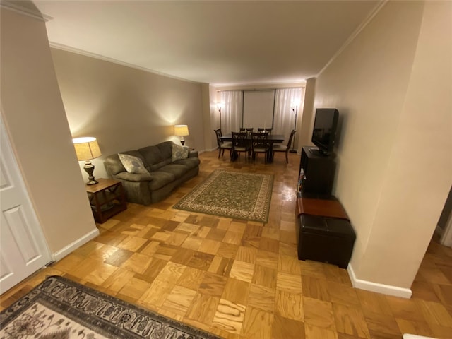70-25 Yellow Stone Blvd Unit 10Z, Forest Hills, NY 11375 - living area featuring baseboards and crown molding