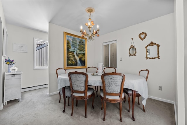 2B Kings Unit 2B, Mohegan Lake, NY 10547 - carpeted dining area with baseboard heating and a chandelier
