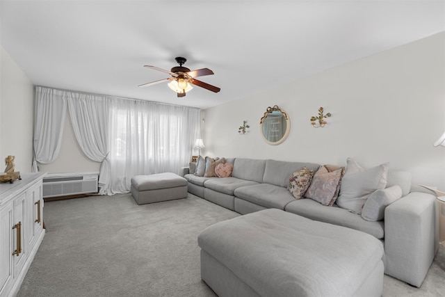 2B Kings Unit 2B, Mohegan Lake, NY 10547 - living room with ceiling fan, light colored carpet, and an AC wall unit