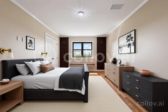 2545 Sedgwick Ave Unit 3B, Bronx, NY 10463 - bedroom with crown molding, light wood-style floors, and a closet