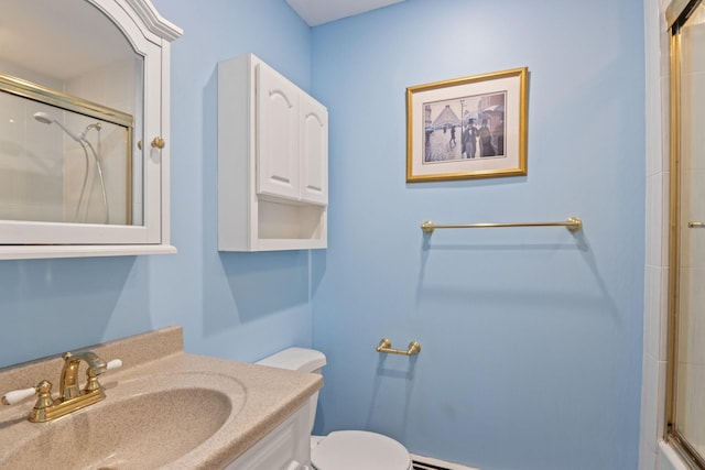18 Chivalry Ln, Nesconset, NY 11767 - bathroom with toilet, an enclosed shower, and vanity