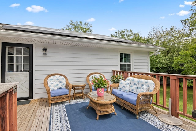 18 Chivalry Ln, Nesconset, NY 11767 - wooden deck featuring an outdoor hangout area