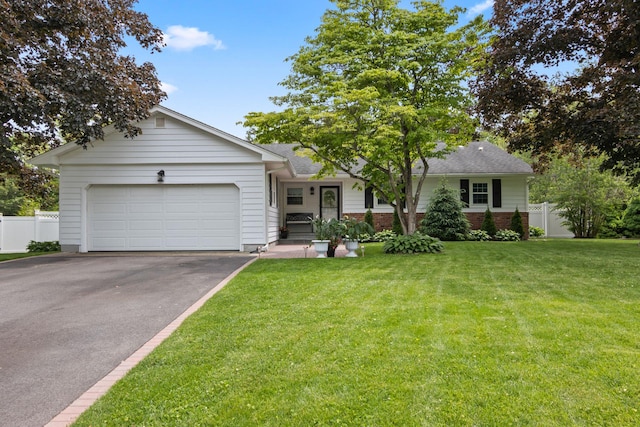 18 Chivalry Ln, Nesconset, NY 11767 - ranch-style home with driveway, an attached garage, brick siding, and a shingled roof
