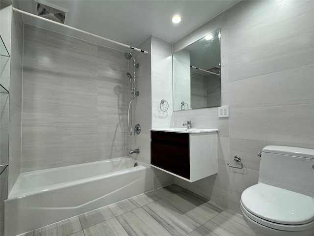 132-27 41st Rd Unit 4A, Flushing, NY 11355 - full bathroom with  shower combination, toilet, vanity, tile patterned flooring, and recessed lighting