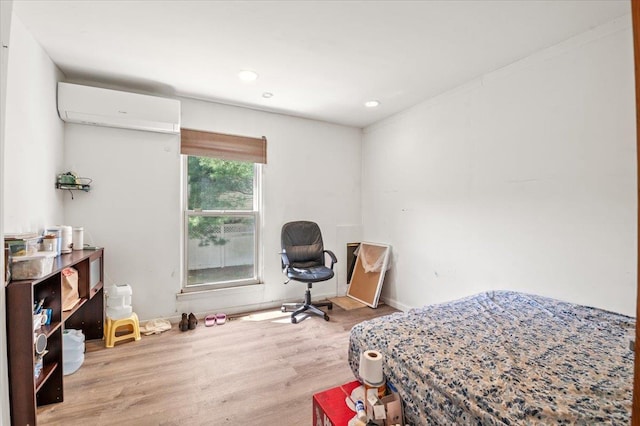 204 Carnation Dr, Farmingdale, NY 11735 - bedroom with a wall mounted AC, wood finished floors, recessed lighting, and baseboards