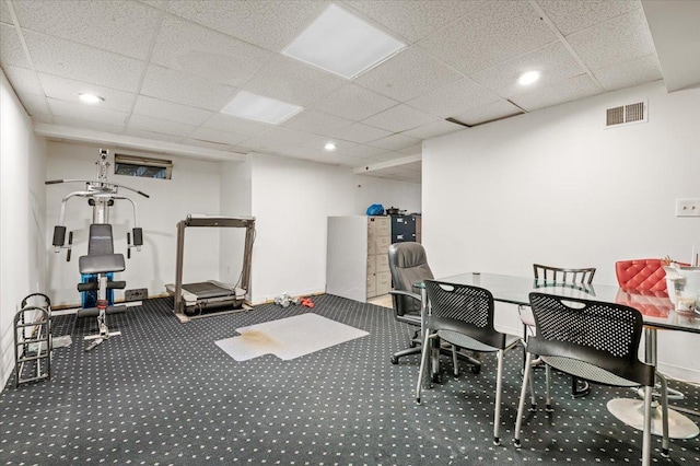204 Carnation Dr, Farmingdale, NY 11735 - workout room featuring a drop ceiling, carpet flooring, and recessed lighting