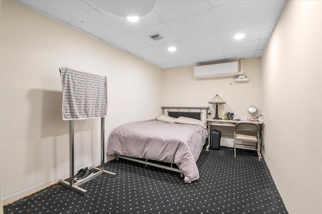 204 Carnation Dr, Farmingdale, NY 11735 - bedroom featuring a wall mounted air conditioner, carpet, and recessed lighting
