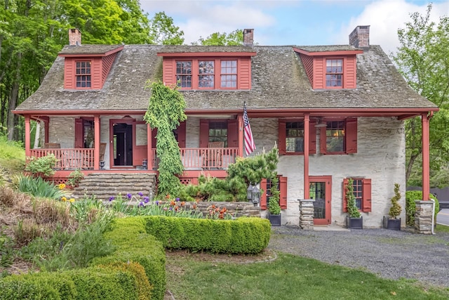 1282 Old Post Rd, Ulster Park, NY 12487 - view of front of property with a chimney, stone siding, and covered porch