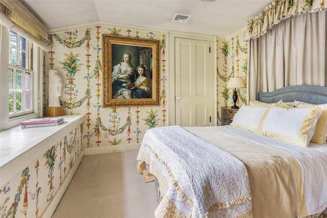 1282 Old Post Rd, Ulster Park, NY 12487 - carpeted bedroom featuring crown molding, wallpapered walls, and baseboards