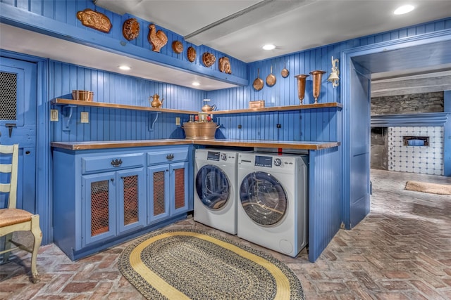 1282 Old Post Rd, Ulster Park, NY 12487 - laundry room featuring brick floors and independent washer and dryer