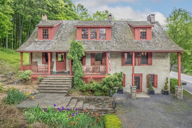 1282 Old Post Rd, Ulster Park, NY 12487 - view of front of property with a chimney, covered porch, and stone siding