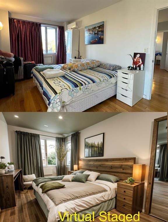 136-21 Latimer Pl Unit 5H, Flushing, NY 11354 - bedroom featuring a wall mounted AC, hardwood / wood-style flooring, and multiple windows