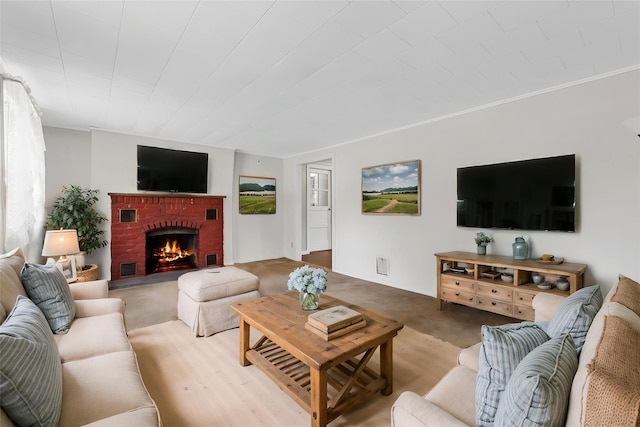 89 Brown Rd, Wappingers Falls, NY 12590 - living room featuring a brick fireplace and carpet flooring