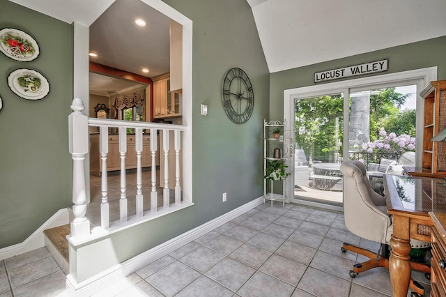 23 S Sixth St, Locust Valley, NY 11560 - office area with baseboards, light tile patterned flooring, and recessed lighting