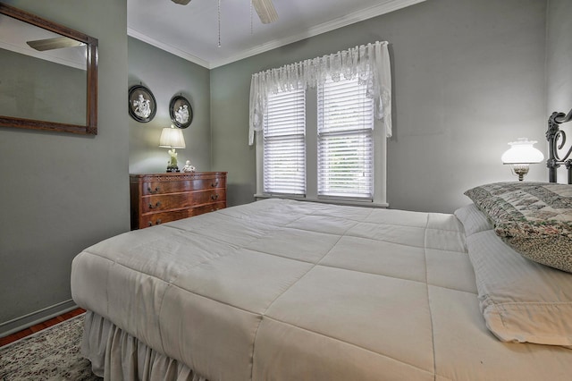 23 S Sixth St, Locust Valley, NY 11560 - bedroom with crown molding, wood finished floors, baseboards, and a ceiling fan