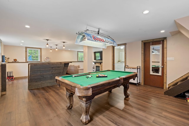 323 Harris Rd, Monticello, NY 12701 - rec room with wood finished floors, billiards, a bar, and recessed lighting