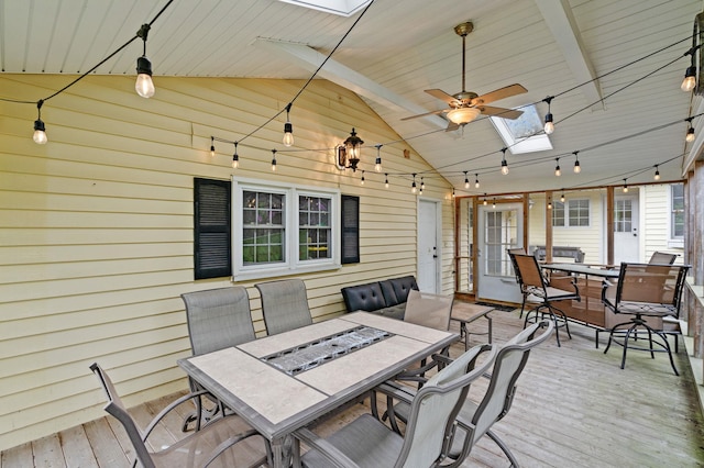 323 Harris Rd, Monticello, NY 12701 - wooden deck featuring outdoor dining area and a ceiling fan