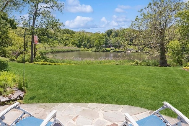 43 Hill St, Wading River, NY 11792 - view of grassy yard with a water view and a wooded view