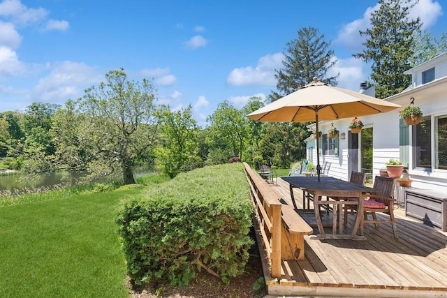 43 Hill St, Wading River, NY 11792 - view of green lawn featuring outdoor dining area and a wooden deck