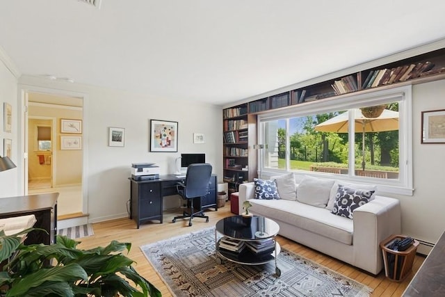 43 Hill St, Wading River, NY 11792 - living room featuring a desk, light wood finished floors, and plenty of natural light