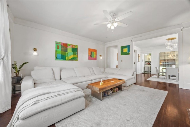 27 Locust Ave Unit 4N, New Rochelle, NY 10801 - living area featuring a chandelier, dark wood-style floors, and a ceiling fan